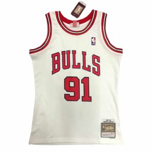 Camiseta Chicago Bulls Mitchell & Ness – Dennis Rodman #91 Blanca Retro